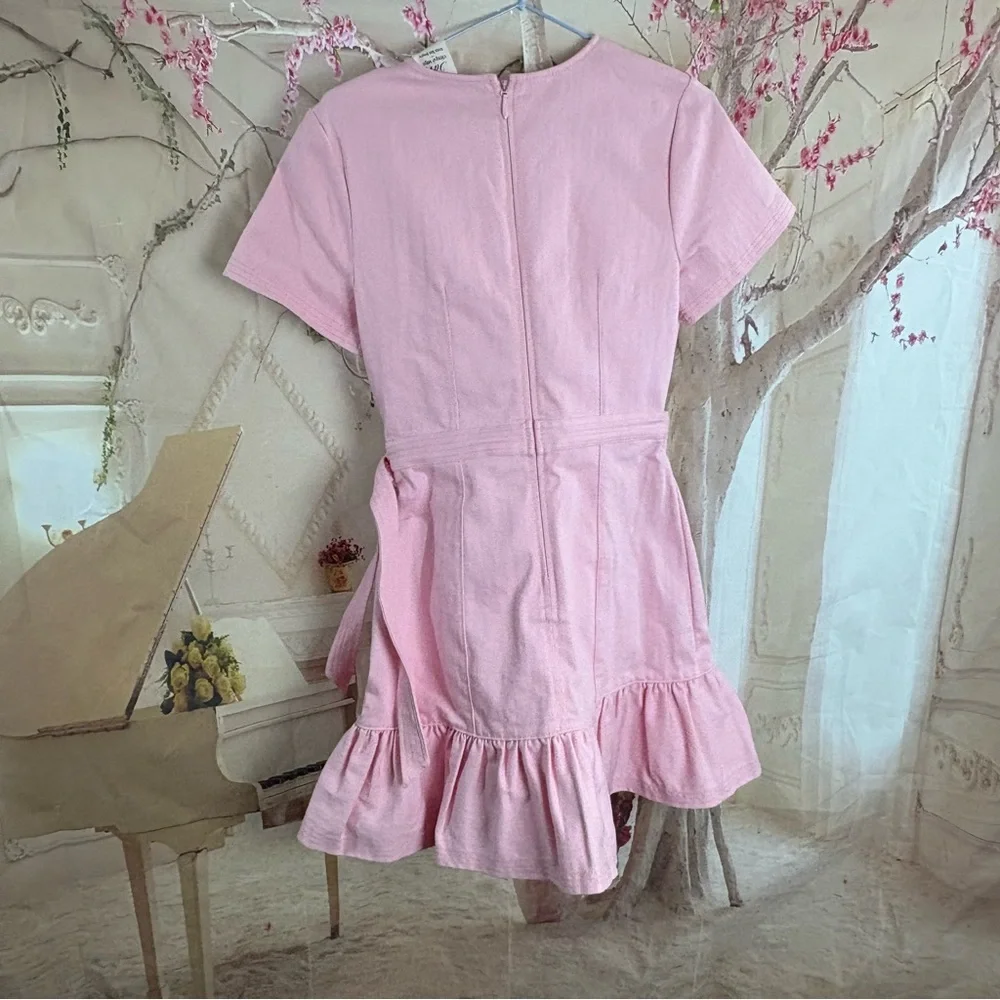 NEW Cinq a Sept Blush Pink Denim Jodi Wrap Mini Dress - Picture 6 of 12